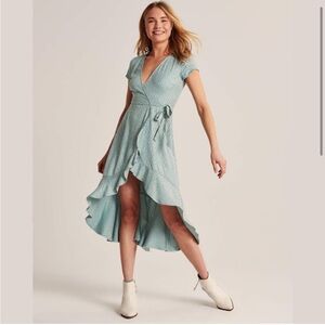ABERCROMBIE Ruffle Midi Wrap Dress Sage Green M